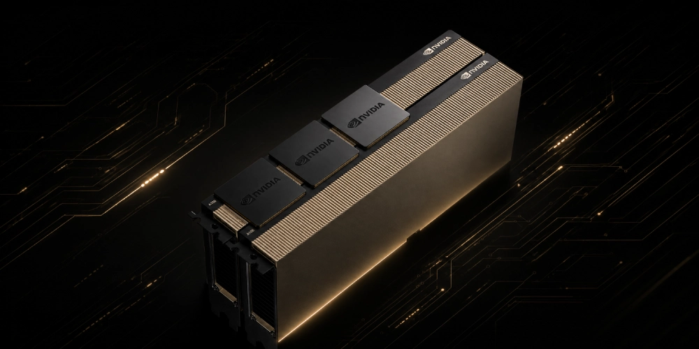 Close-up of NVIDIA A100 GPU within a server, highlighting its design and capabilities for intensive processing